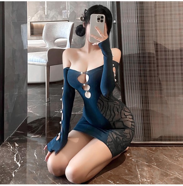 FEE ET MOI - Beaded Mesh Bodycon Dress (Blue) FEE ET MOI - Beaded Mesh Bodycon Dress (Blue)